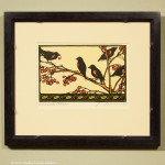Framed Yamamoto print, "Five Little Blackbirds"