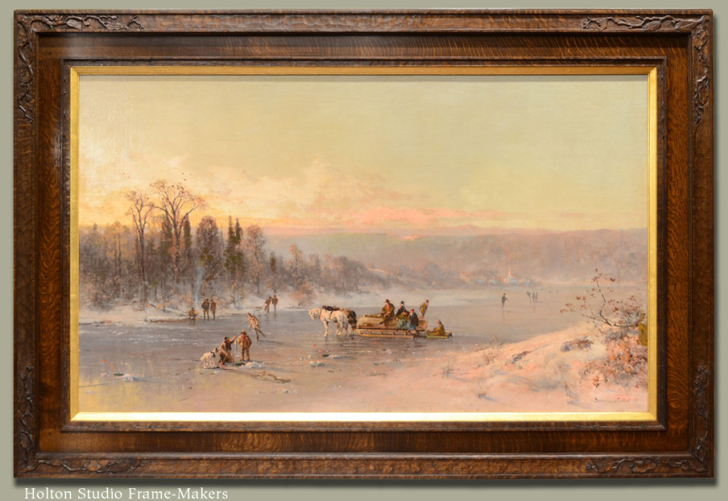 Thomas Hill (1829-1908), "Figures on a Horse-Drawn Sledge with Fishers on a River". Click image for larger view. Detail and process shots at bottom of page.