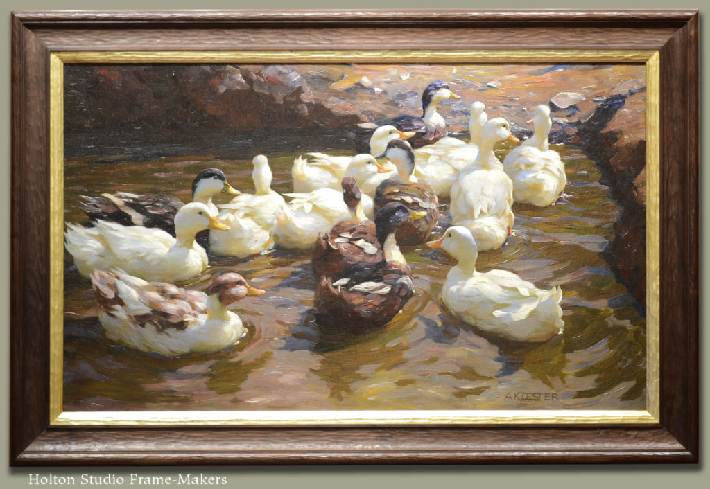 Alexander Max Koester (Germany 1864 - 1932), "Ducks In a Pond," no date. Oil on canvas, 31" x 52".