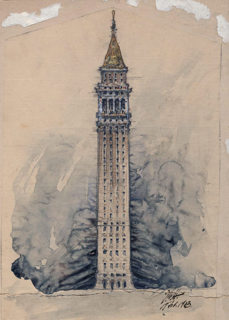 John Galen Howard's 1903 preliminary drawing of Sather Tower.