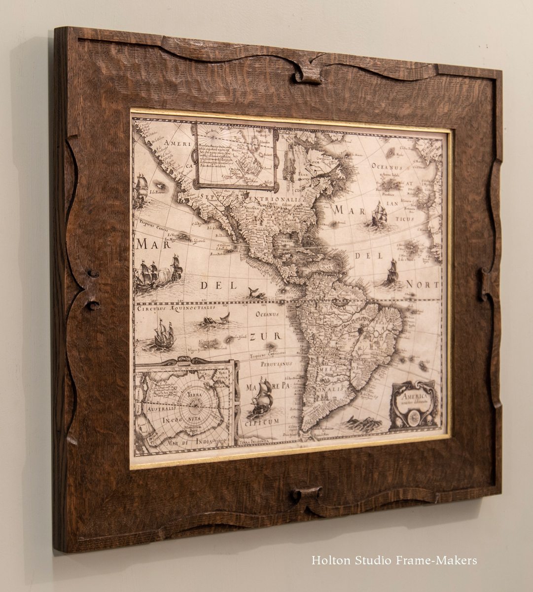 Framed 17th century map of Americas