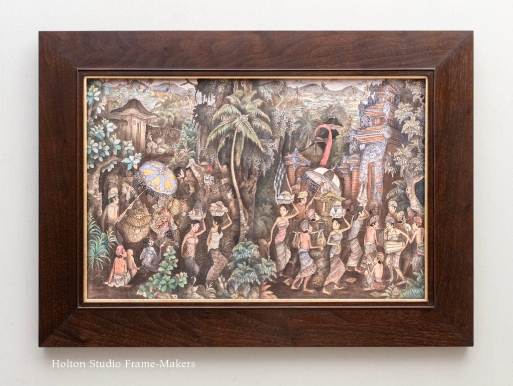 Balinese painting on paper, framed in Holton frame