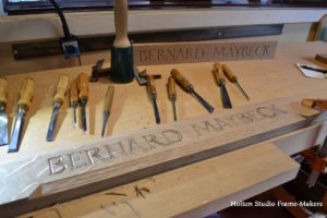 Lettering being carved—Bernard Maybeck