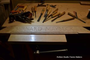 Lettering being carved—Bernard Maybeck