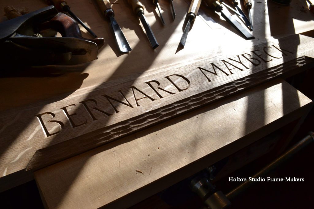 Lettering being carved—Bernard Maybeck