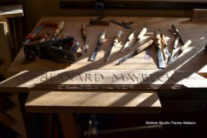 Lettering being carved—Bernard Maybeck