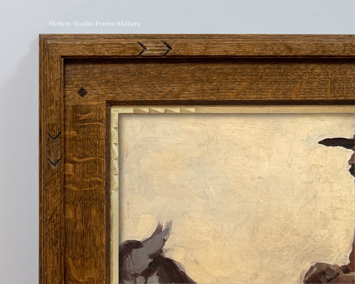 Framed NC Wyeth painting, corner detail