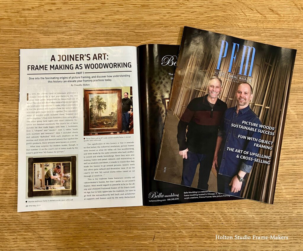 Picture Framing Magazine--May 2025 issue, cover and first page of article by Tim Holton