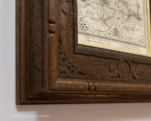 1617 Dutch map of the world in carved oak frame—detail