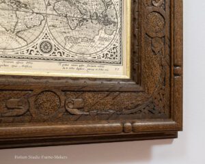 1617 Dutch map of the world in carved oak frame—detail